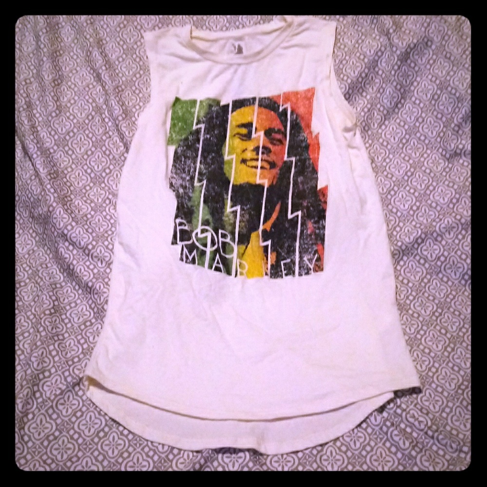 White Bob Marley sleeveless tee